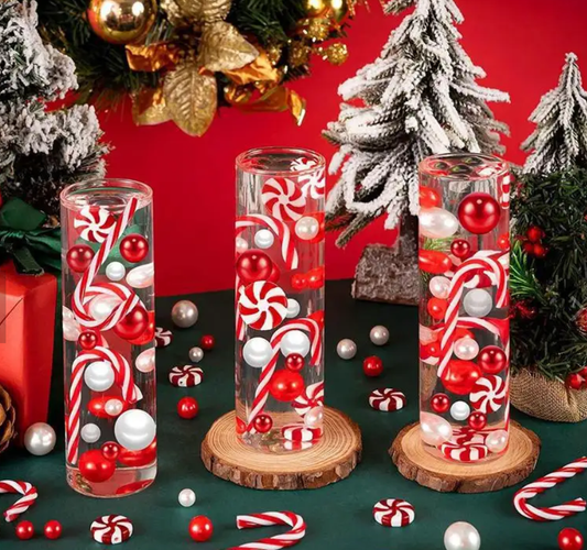 Floatpearl - Weihnachten - schwebende Zuckerstangen und Perlen - Vasen Weihnachtsdekoration 53 Teile + Waterpearls